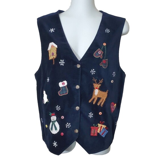 Casey & Max Jackets & Blazers - Casey & Max Vest Womens Large Navy Blue Velvet Embroidered Holiday Christmas